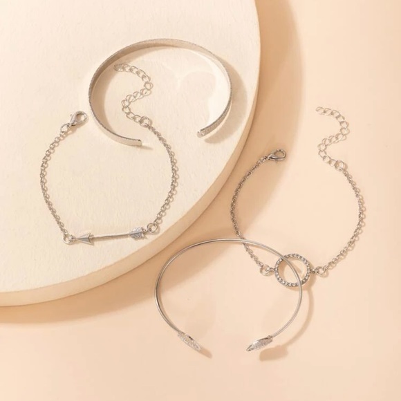 4 pcs Arrow and Circle Rhinestone Bracelet Set Silver Plated Bangle - Picture 4 of 7